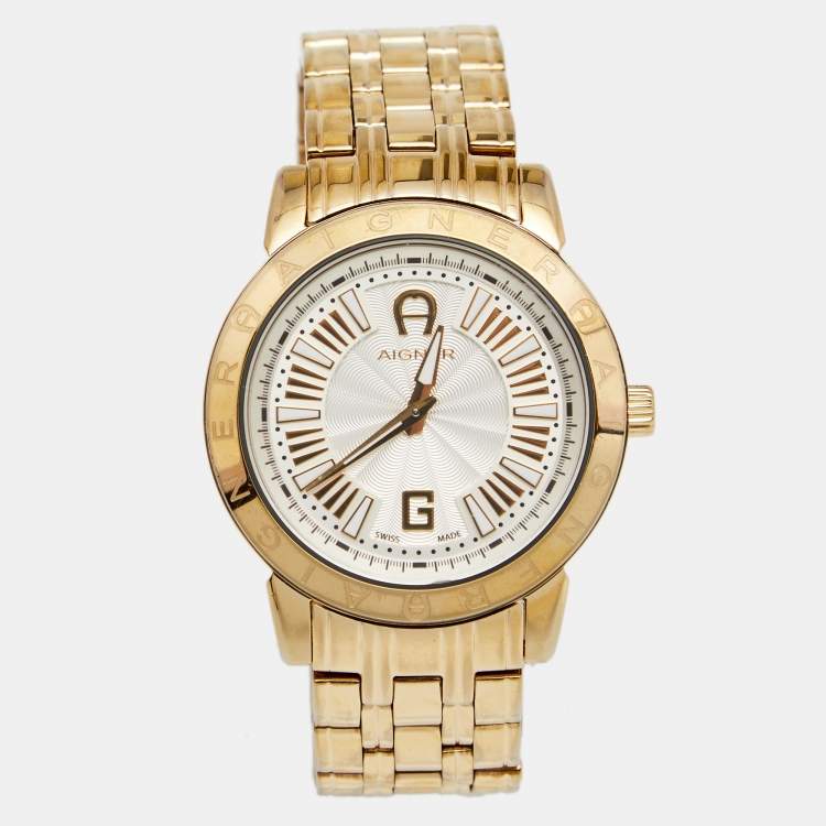 Pre Owned Aigner Silver Gold Plated Stainless Steel Cortina A26300 Women's Wristwatch 36 mm