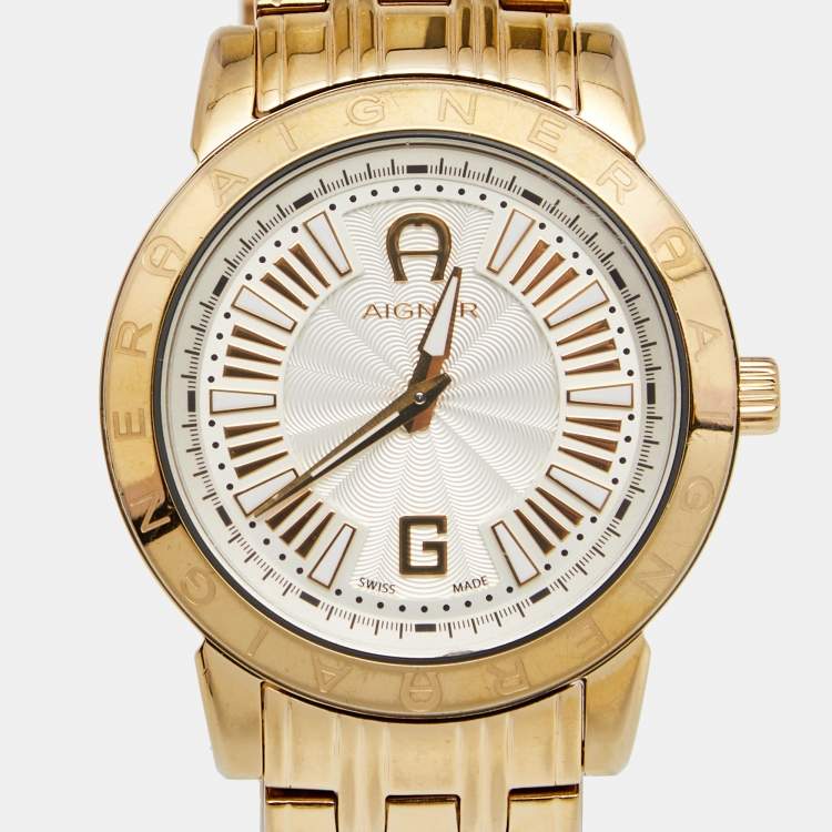 Pre Owned Aigner Silver Gold Plated Stainless Steel Cortina A26300 Women's Wristwatch 36 mm