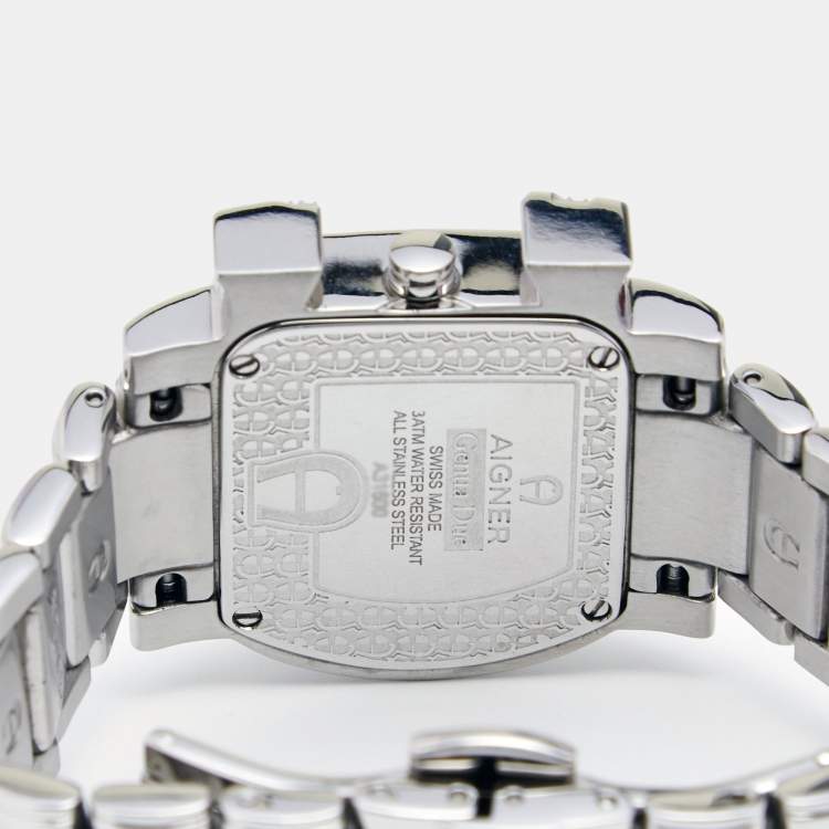 Pre Owned Aigner White Mother of Pearl Stainless Steel Diamonds Genua Due A31600 Women's Wristwatch 31 mm