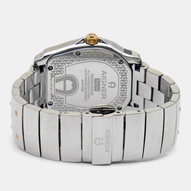 Pre Owned Aigner Mother of Pearl Two Tone Stainless Steel Signa 105200 Women's Wristwatch 33 mm .
