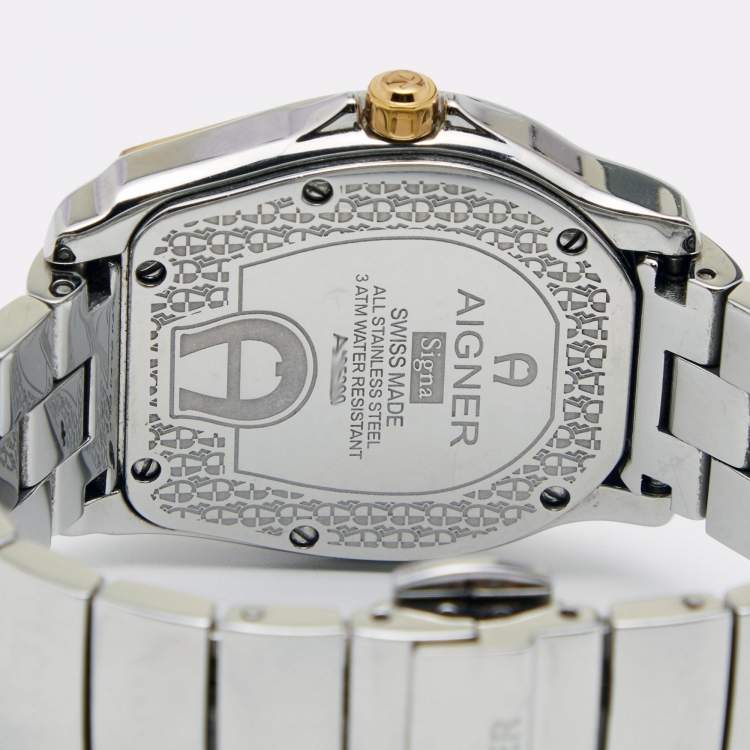 Pre Owned Aigner Mother of Pearl Two Tone Stainless Steel Signa 105200 Women's Wristwatch 33 mm .