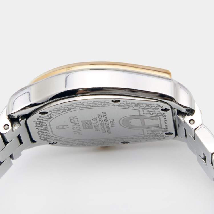 Pre Owned Aigner Mother of Pearl Two Tone Stainless Steel Signa 105200 Women's Wristwatch 33 mm .