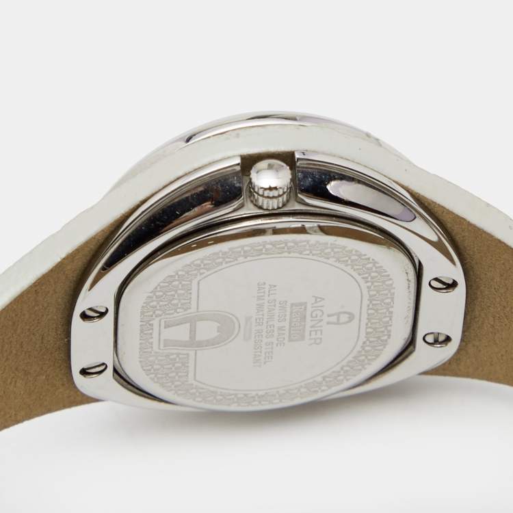 Pre Owned Aigner Silver Stainless Steel Leather Ravello A21200 Women's Wristwatch 34 mm