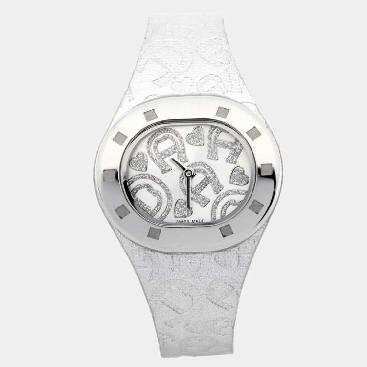 Pre Owned Aigner Silver Stainless Steel Leather Ravello A21200 Women's Wristwatch 34 mm