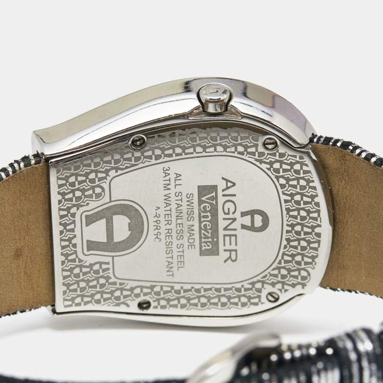 Pre Owned Aigner Mother of Pearl Stainless Steel Leather Venezia A39200 Women's Wristwatch 36 mm