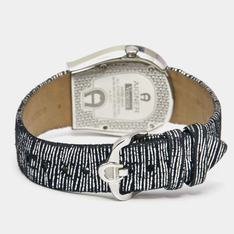 Pre Owned Aigner Mother of Pearl Stainless Steel Leather Venezia A39200 Women's Wristwatch 36 mm