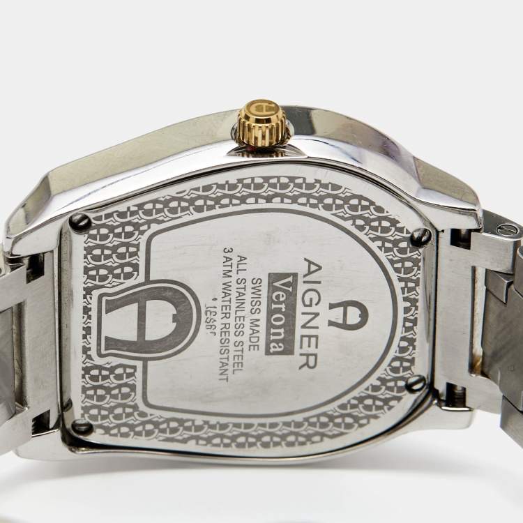 Pre Owned Aigner Mother of Pearl Two Tone Stainless Steel Verona A48100 Women's Wristwatch 33 mm