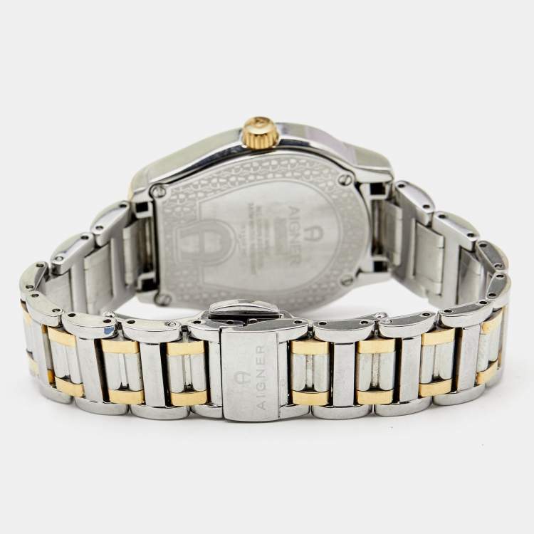 Pre Owned Aigner Mother of Pearl Two Tone Stainless Steel Vicenza A111200 Women's Wristwatch 30 mm