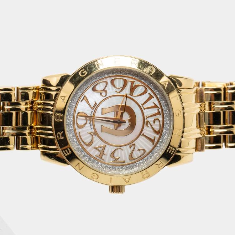 Pre Owned Aigner Mother of Pearl Gold Plated Stainless Steel Cortina A23600 Women's Wristwatch 36 mm
