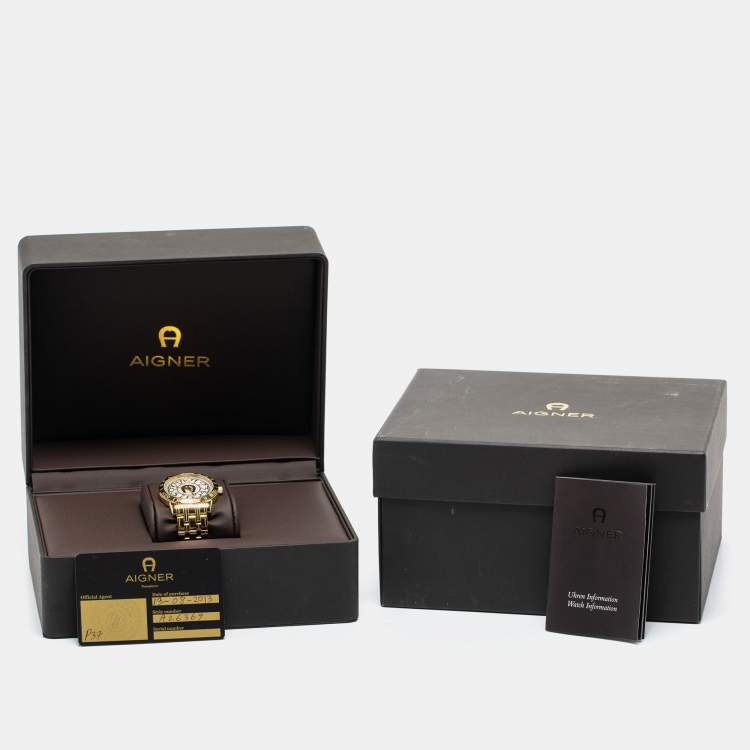 Pre Owned Aigner Mother of Pearl Gold Plated Stainless Steel Cortina A23600 Women's Wristwatch 36 mm