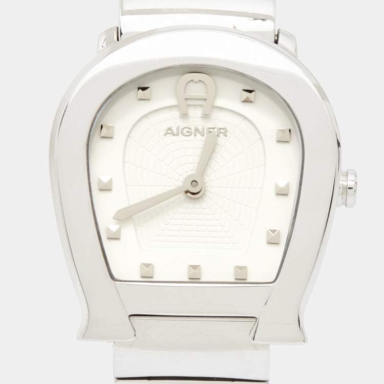 Pre Owned Aigner White Stainless Steel Messina A40200 Women's Wristwatch 29 mm