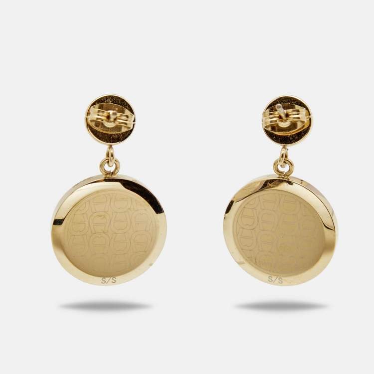 Pre Owned Aigner Mother of Pearl Gold-Plated Stainless Steel Cortina Earring Necklace Set A26300 Women's Wristwatch 36 mm 