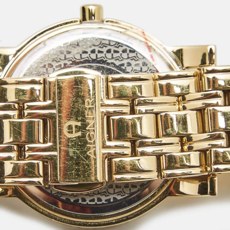 Pre Owned Aigner Mother of Pearl Gold-Plated Stainless Steel Cortina Earring Necklace Set A26300 Women's Wristwatch 36 mm 