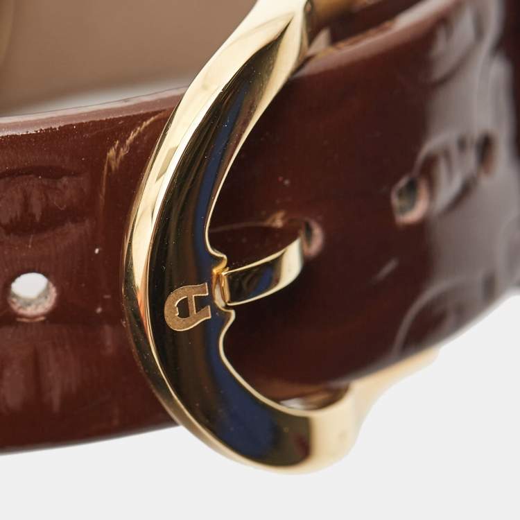 Pre Owned Aigner Mother of Pearl Gold Plated Stainless Steel Leather Capri III A19200 Women's Wristwatch  30 mm