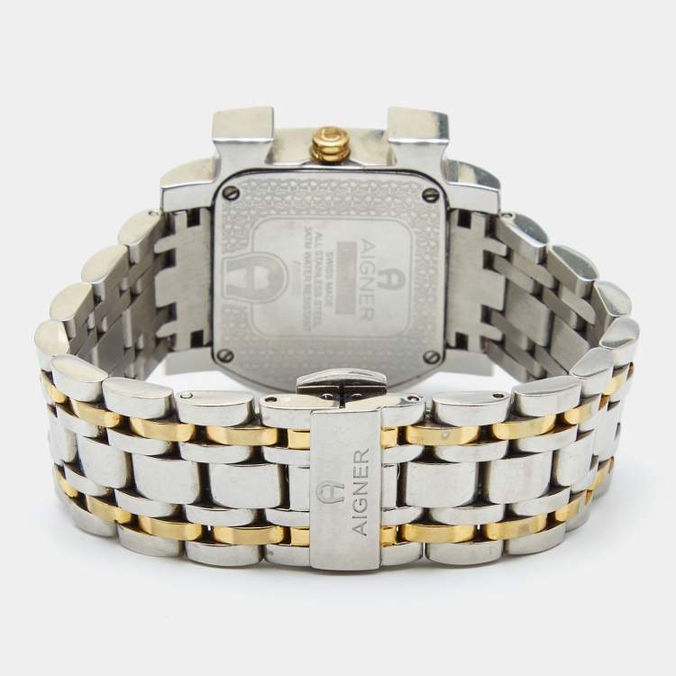 Pre Owned Aigner Mother of Pearl Two Tone Stainless Steel Genua Due A31600 Women's Wristwatch 31 mm