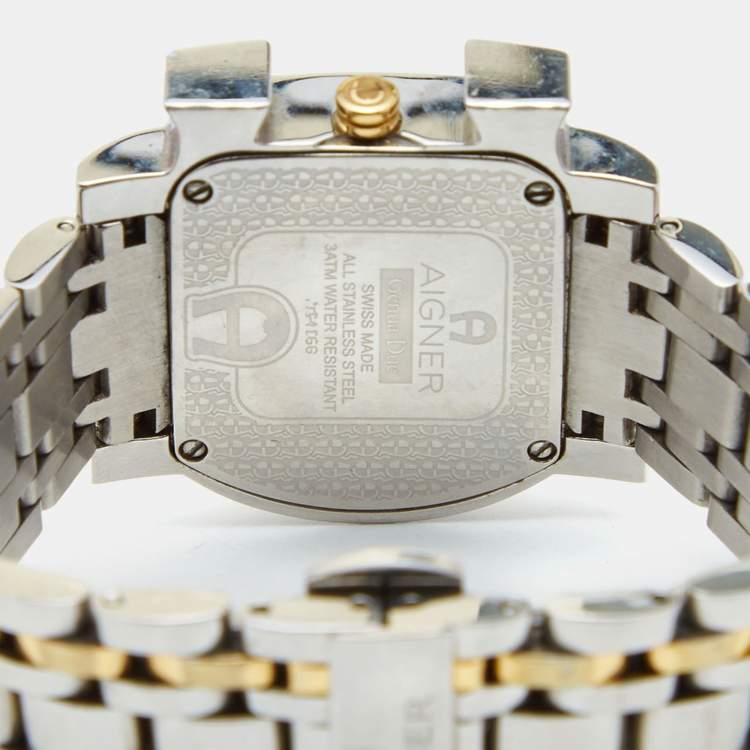 Pre Owned Aigner Mother of Pearl Two Tone Stainless Steel Genua Due A31600 Women's Wristwatch 31 mm