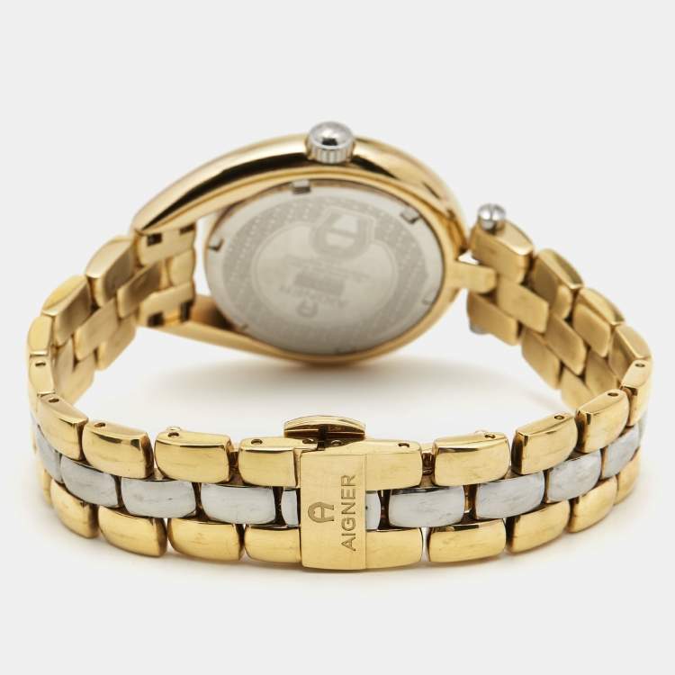 Pre Owned Aigner Mother of Pearl Two Tone Stainless Steel Imperia A49300 Women's Wristwatch 35 mm