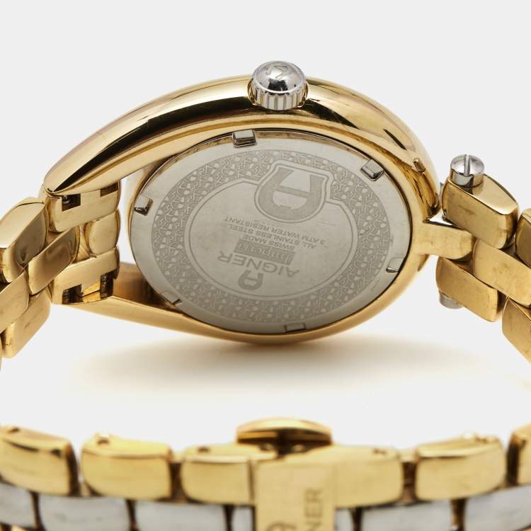 Pre Owned Aigner Mother of Pearl Two Tone Stainless Steel Imperia A49300 Women's Wristwatch 35 mm