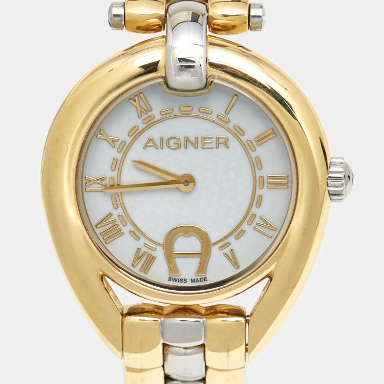 Pre Owned Aigner Mother of Pearl Two Tone Stainless Steel Imperia A49300 Women's Wristwatch 35 mm