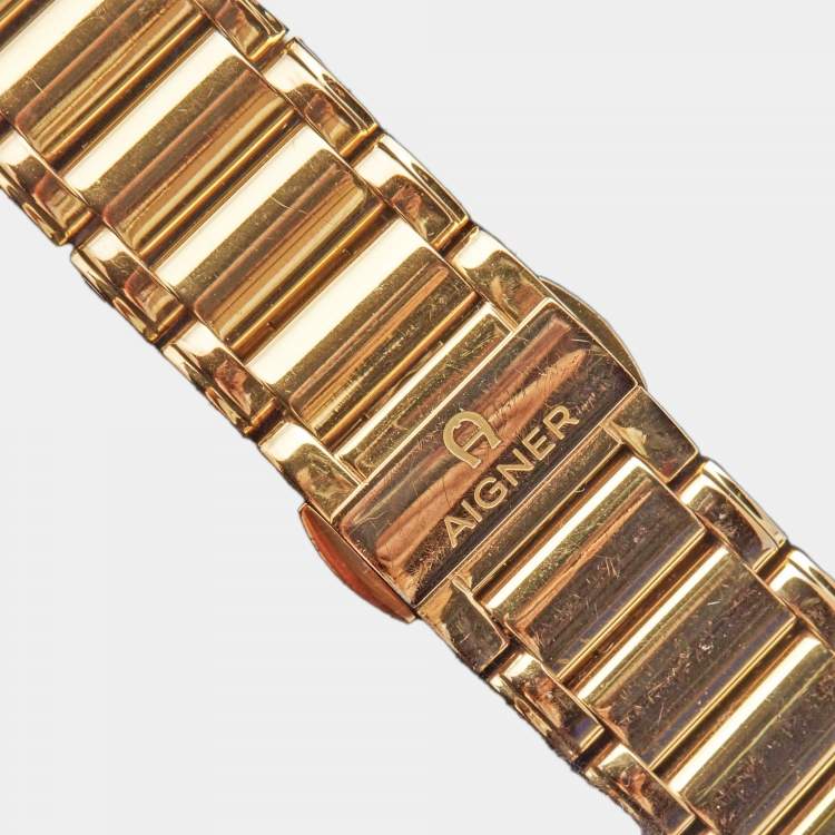 Pre Owned Aigner Mother of Pearl Gold Plated Stainless Steel Diamonds Genua Due A31600 Women's Wristwatch 31 mm