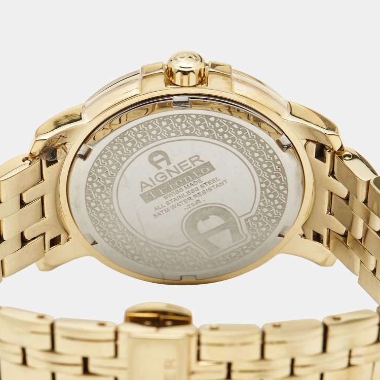 Pre Owned Aigner Silver Gold Plated Stainless Steel Triento A09300 Women's Wristwatch 38 mm