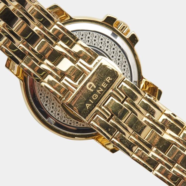 Pre Owned Aigner Silver Gold Plated Stainless Steel Triento A09300 Women's Wristwatch 38 mm