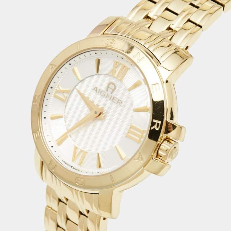 Pre Owned Aigner Silver Gold Plated Stainless Steel Triento A09300 Women's Wristwatch 38 mm