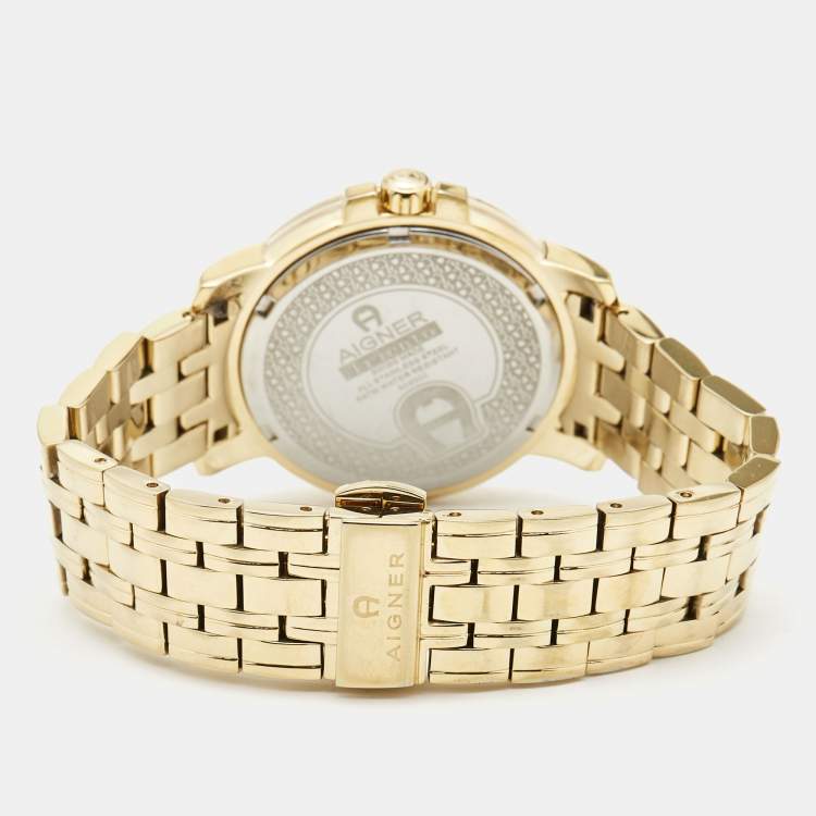 Pre Owned Aigner Silver Gold Plated Stainless Steel Triento A09300 Women's Wristwatch 38 mm