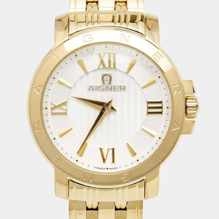 Pre Owned Aigner Silver Gold Plated Stainless Steel Triento A09300 Women's Wristwatch 38 mm