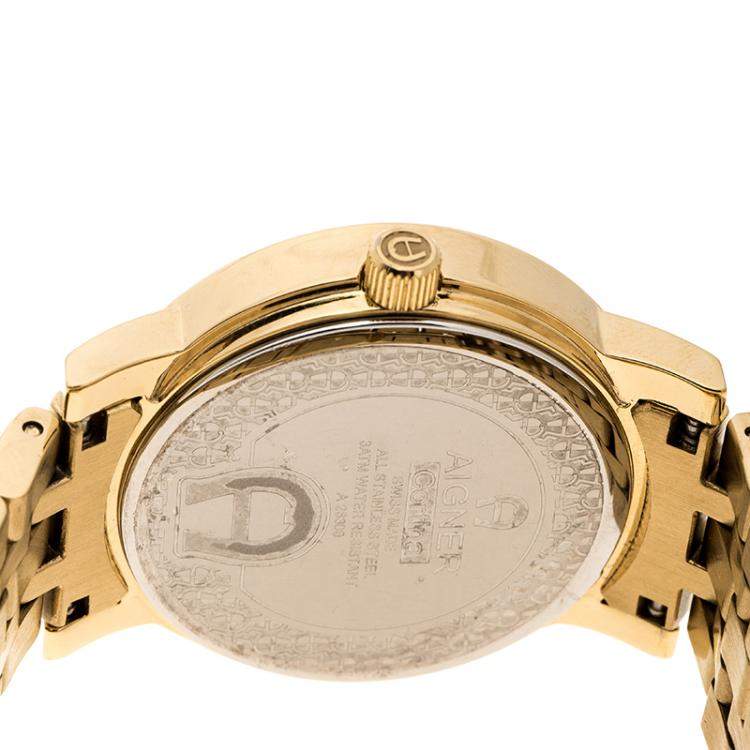 Pre Owned Aigner Champagne Gold Plated Stainless Steel A26337 Women's Wristwatch 36MM