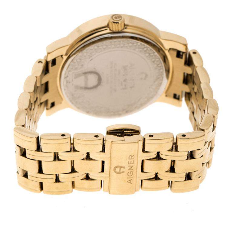 Pre Owned Aigner Champagne Gold Plated Stainless Steel A26337 Women's Wristwatch 36MM