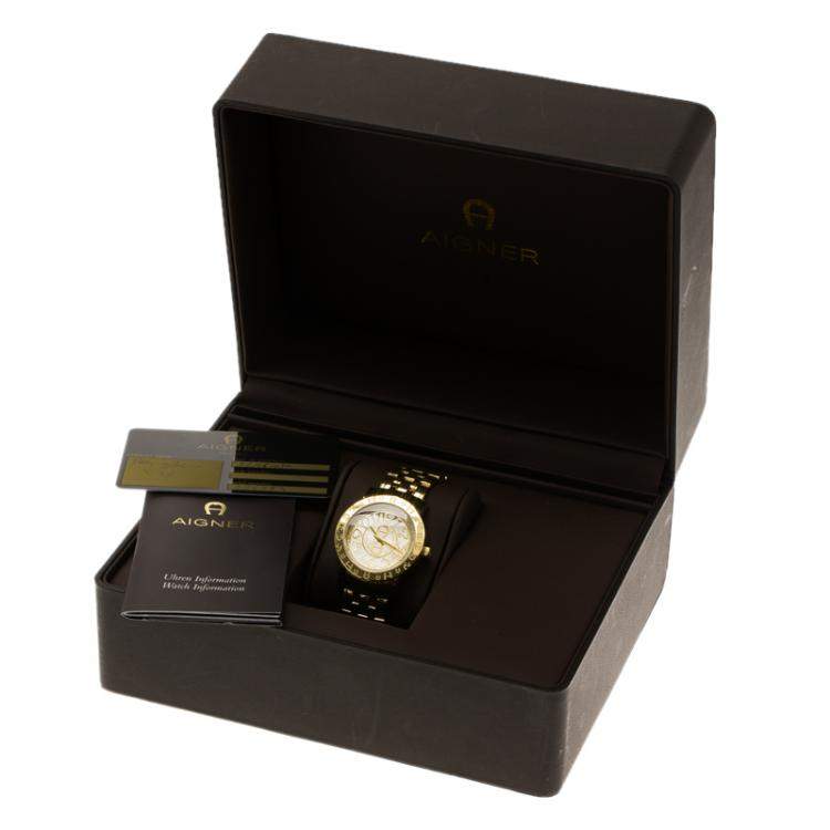 Pre Owned Aigner Champagne Gold Plated Stainless Steel A26337 Women's Wristwatch 36MM