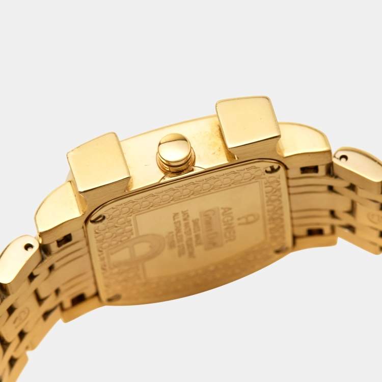 Pre Owned Aigner Mother of Pearl Gold Plated Stainless Steel Genua Due A31600 Women's Wristwatch 31 mm