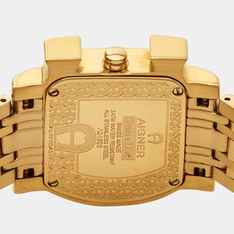 Pre Owned Aigner Mother of Pearl Gold Plated Stainless Steel Genua Due A31600 Women's Wristwatch 31 mm