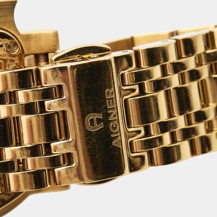 Pre Owned Aigner Mother of Pearl Gold Plated Stainless Steel Genua Due A31600 Women's Wristwatch 31 mm