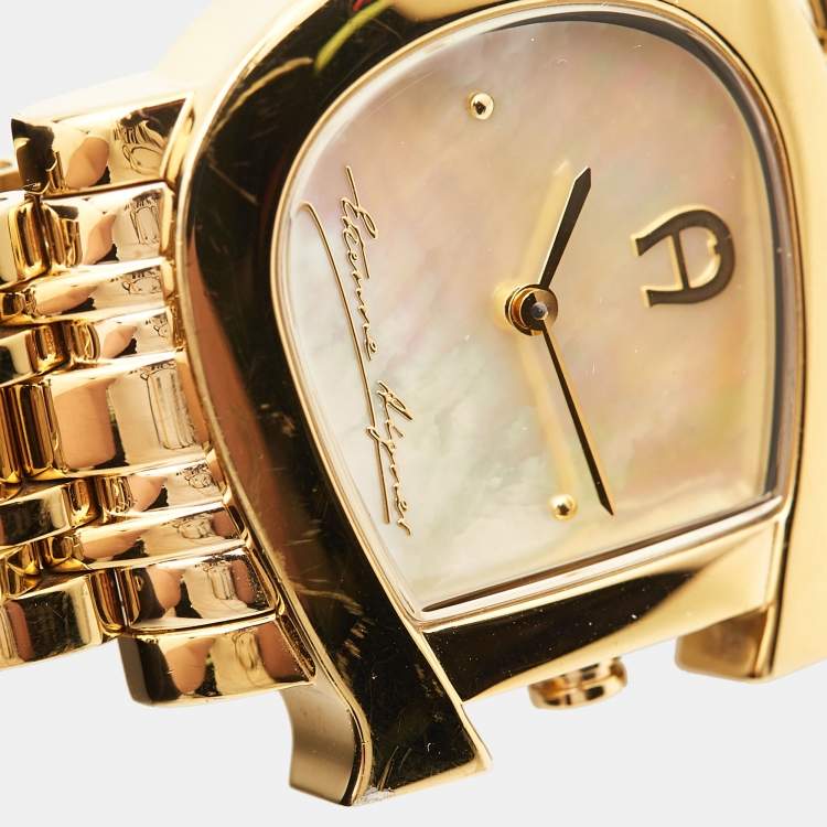 Pre Owned Aigner Mother of Pearl Gold Plated Stainless Steel Genua Due A31600 Women's Wristwatch 31 mm