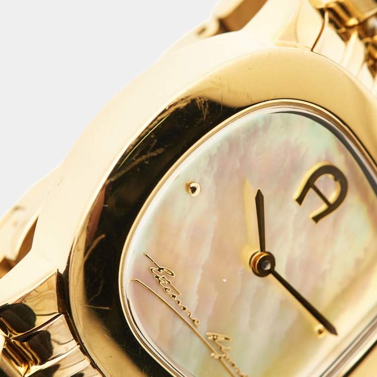Pre Owned Aigner Mother of Pearl Gold Plated Stainless Steel Genua Due A31600 Women's Wristwatch 31 mm