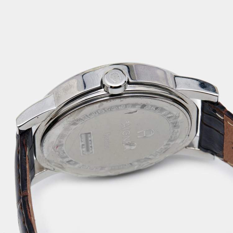 Pre Owned Aigner Brown Stainless Steel Leather Cortina A26100 Women's Wristwatch 38 mm 