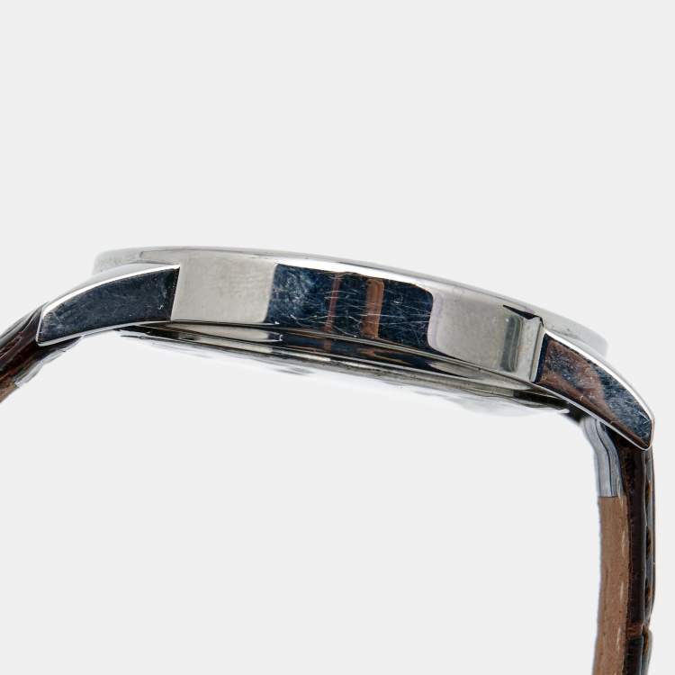 Pre Owned Aigner Brown Stainless Steel Leather Cortina A26100 Women's Wristwatch 38 mm 