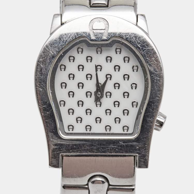 Pre Owned Aigner White Stainless Steel Ravenna A02200 Women's Wristwatch 24 mm