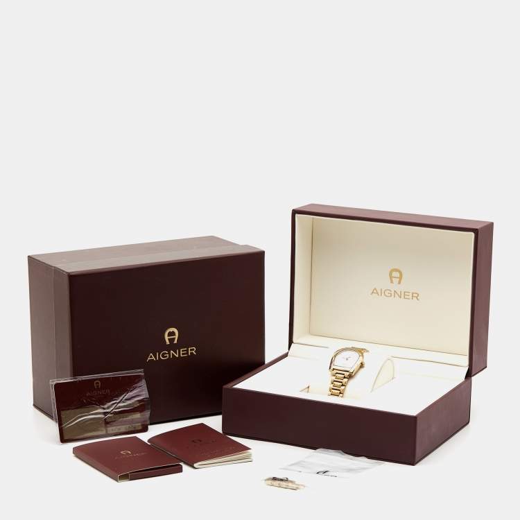 Pre Owned Aigner Mother of Pearl Yellow Gold Plated Stainless Steel Ravenna A122200 Women's Wristwatch 30 mm