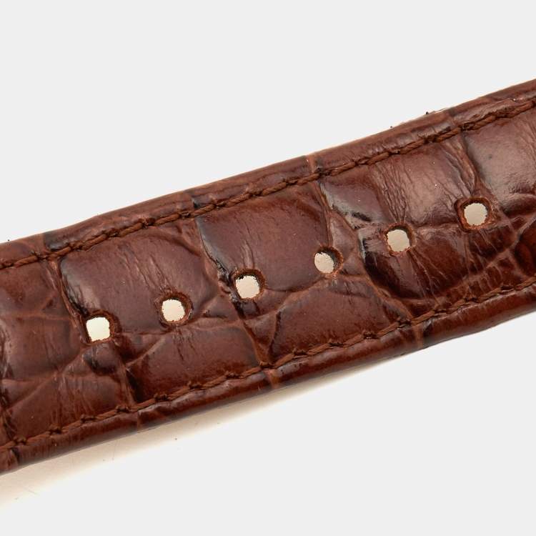Pre Owned Aigner Brown Gold Plated Stainless Steel Diamond Leather Genua A31000 Women's Wristwatch 31 mm