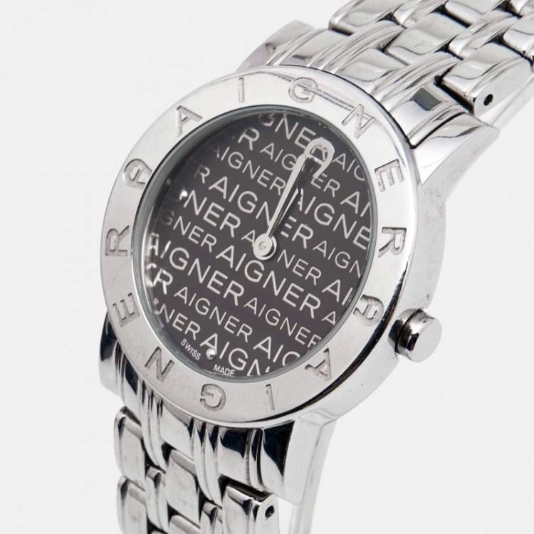 Pre Owned Aigner Grey Stainless Steel Cortina A26200 Women's Wristwatch 29 mm 