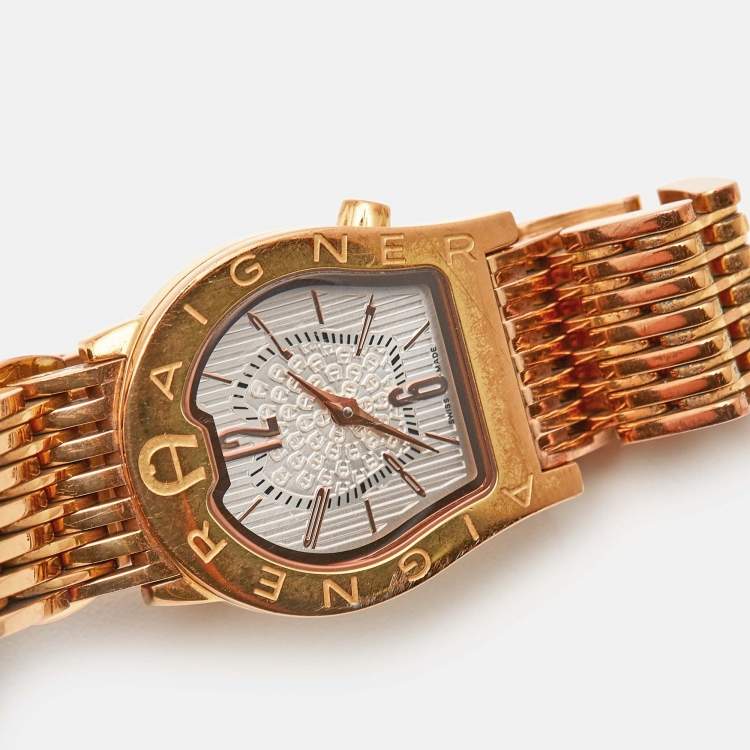 Pre Owned Aigner Silver Rose Gold Plated Stainless Steel Ravenna Nuovo A25200 Women's Wristwatch 24 mm