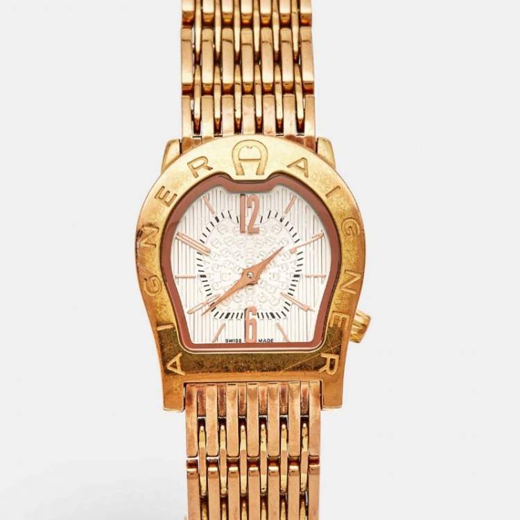 Pre Owned Aigner Silver Rose Gold Plated Stainless Steel Ravenna Nuovo A25200 Women's Wristwatch 24 mm