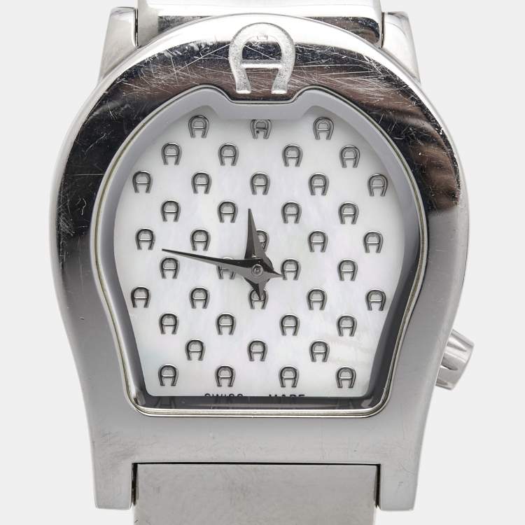 Pre Owned Aigner Mother of Pearl Stainless Steel Ravenna A02200 Women's Wristwatch 24 mm 