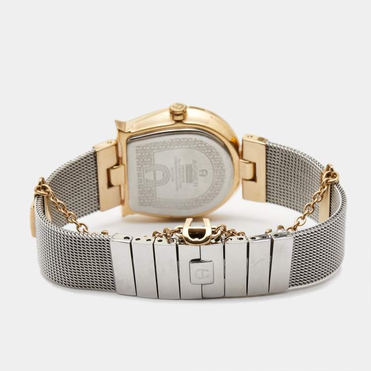 Pre Owned Aigner Pink Mother Of Pearl Two-Tone Stainless Steel Cremona A115257 Women's Wristwatch 28 mm