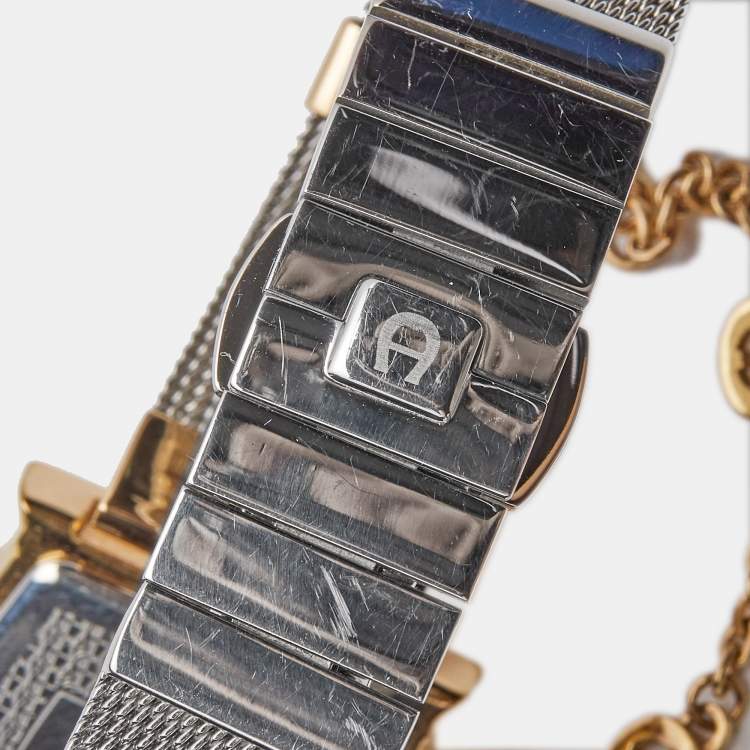 Pre Owned Aigner Pink Mother Of Pearl Two-Tone Stainless Steel Cremona A115257 Women's Wristwatch 28 mm