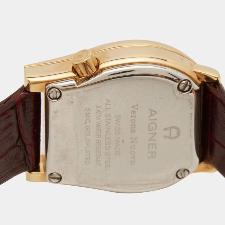 Pre Owned Aigner Champagne Gold Plated Stainless Steel Verona Nuovo A22200 Women's Wristwatch 24 mm