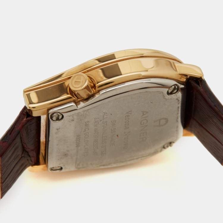 Pre Owned Aigner Champagne Gold Plated Stainless Steel Verona Nuovo A22200 Women's Wristwatch 24 mm